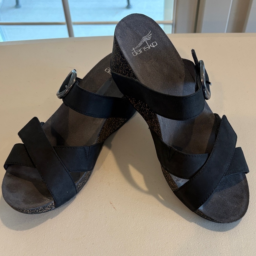 Dansko Black Wedge Sandals, Size 39 for Women